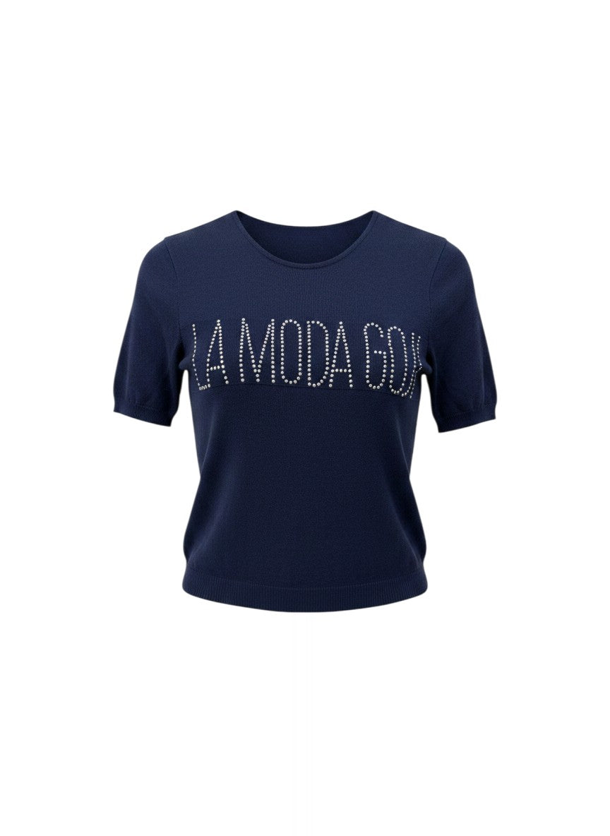 La Moda Goji Navy Blue Knit Top Size S/M