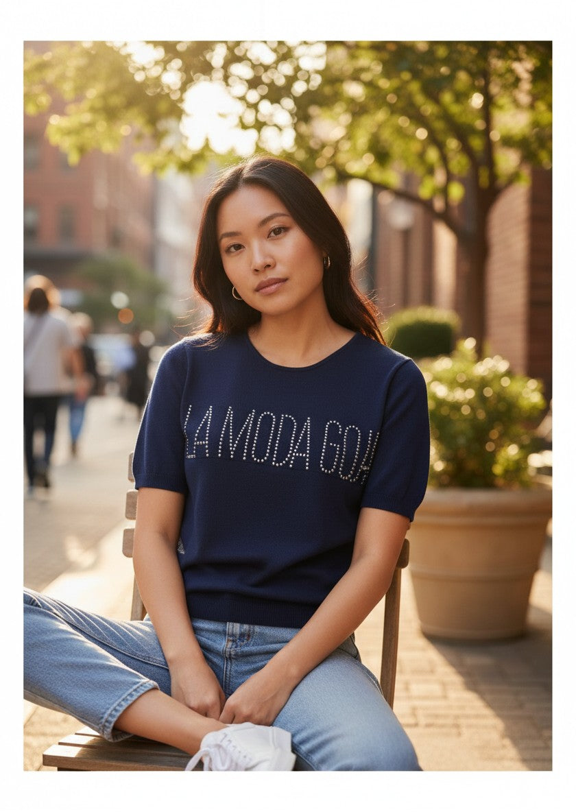 La Moda Goji Navy Blue Knit Top Size S/M