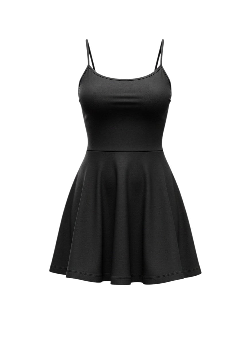 No Brand Black Spaghetti Strap Fit & Flare Mini Dress M