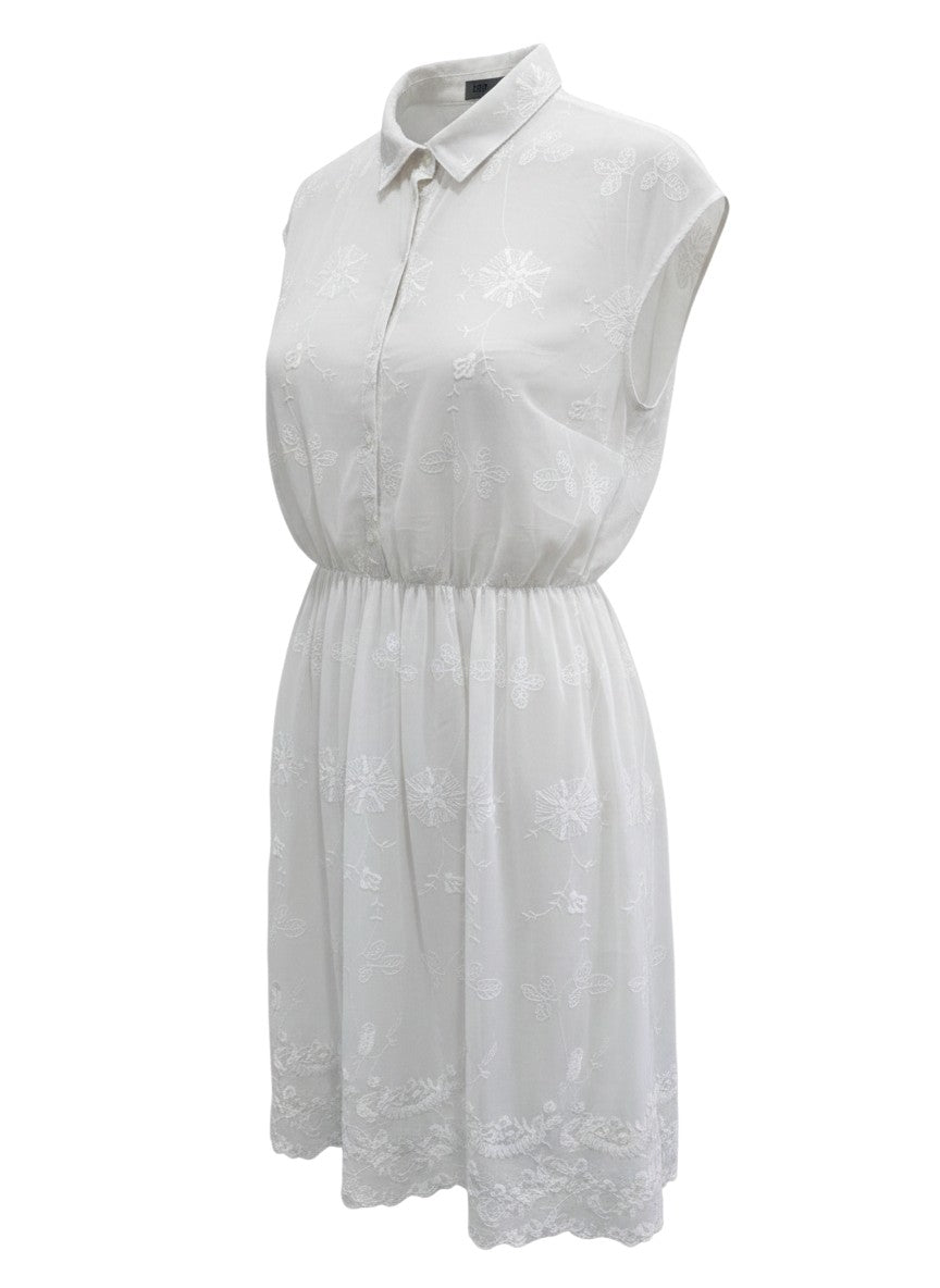 White Embroidered Floral Shirt Dress — Collared Classic — ESP