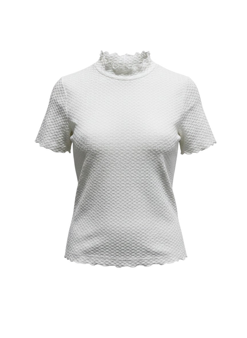 Le' Fumoir White Waffle-Knit Ruffled High-Neck Top S/M