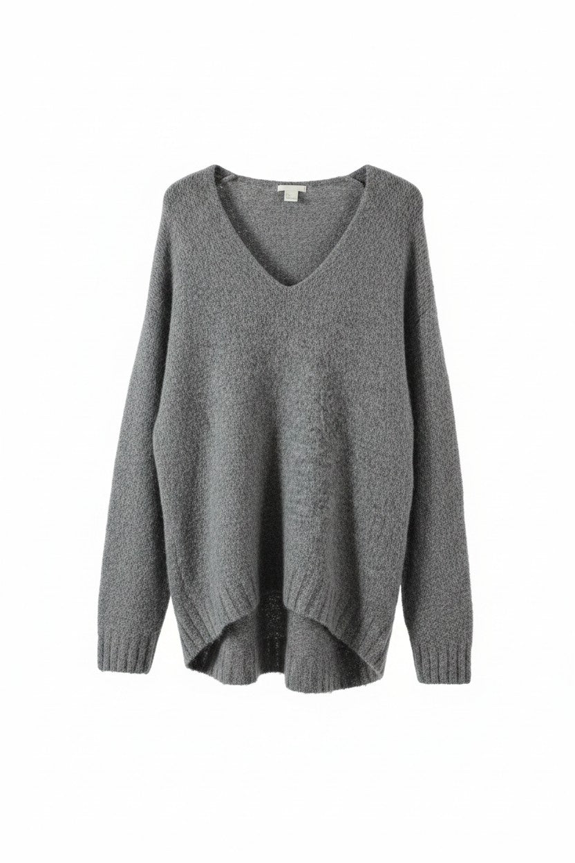Oversized V-Neck Knit Sweater — Grey Marl — H&M