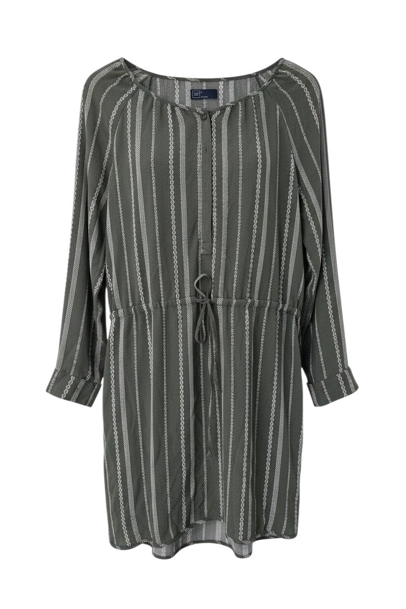 Olive Striped Boho Dress — Drawstring Waist — GAP