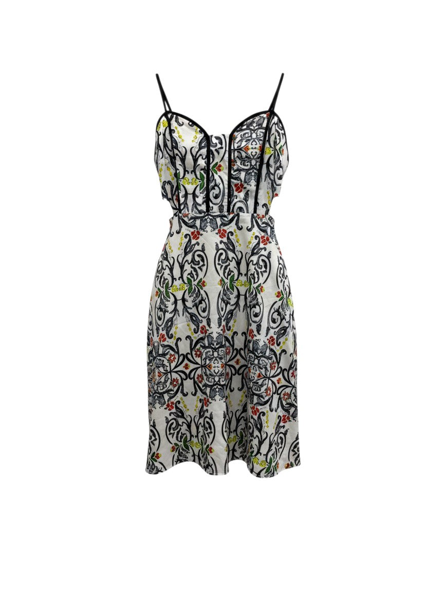 No Brand Baroque Damask Print Waist-Cutout Dress S/M