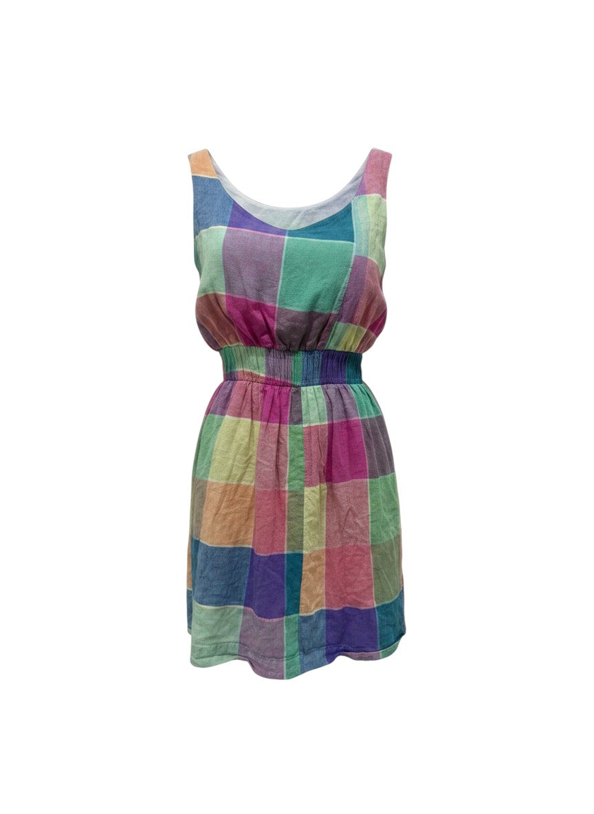 No Brand Multicolor Plaid Linen-Cotton Dress XS/S