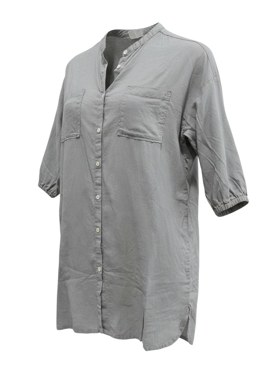 Black Closet Grey Linen Band Collar Shirt