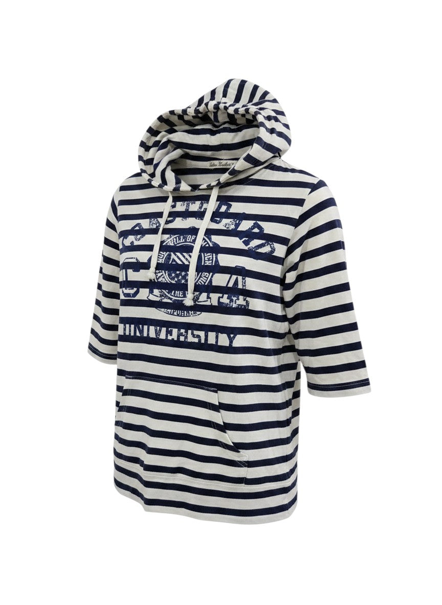 Navy Striped Hooded Sweatshirt — University Print Longline — Heartbeat
