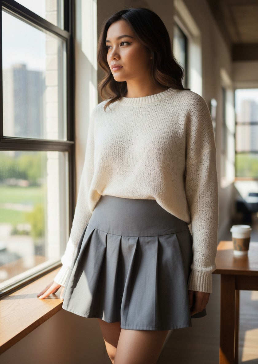 No Brand Grey Pleated Mini Skirt S