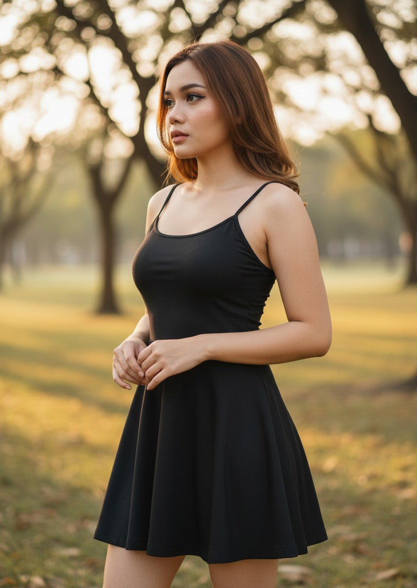 No Brand Black Spaghetti Strap Fit & Flare Mini Dress M