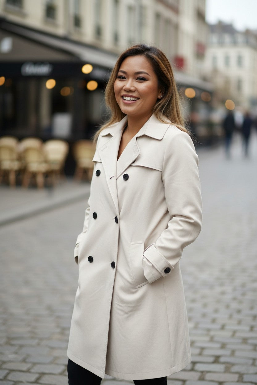 White Double-Breasted Trench Coat — Style Basic