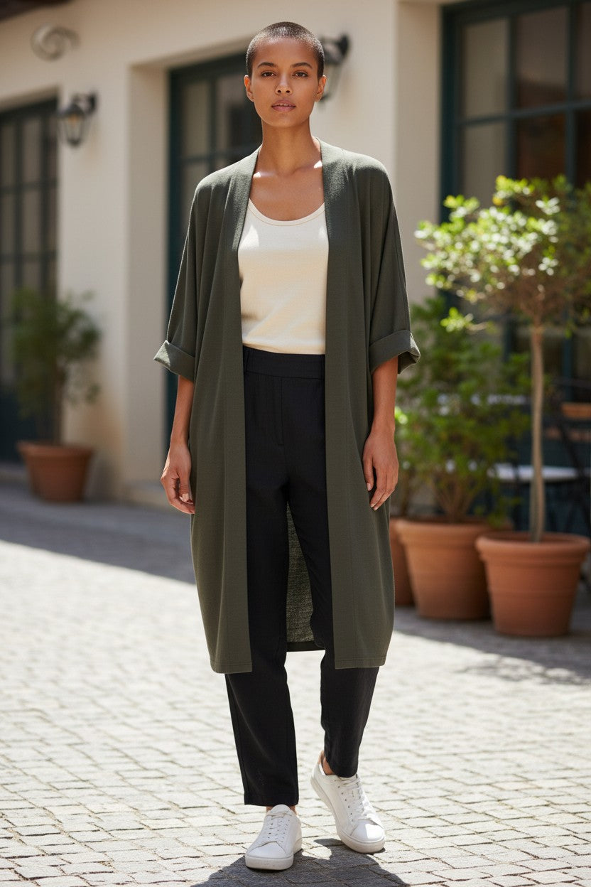 Khaki Green Kimono-Style Jacket — Vence Exchange