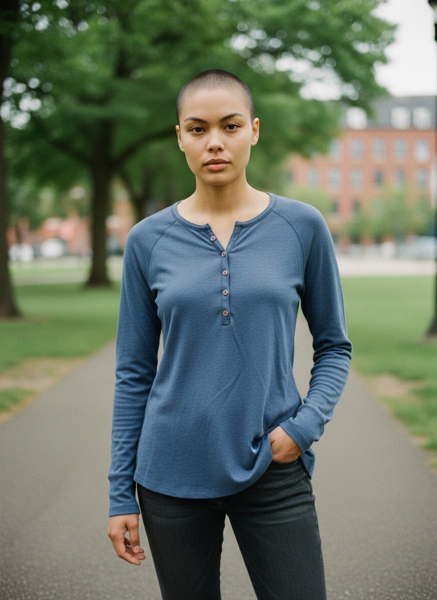 Pippin Standard Blue Raglan Henley Shirt