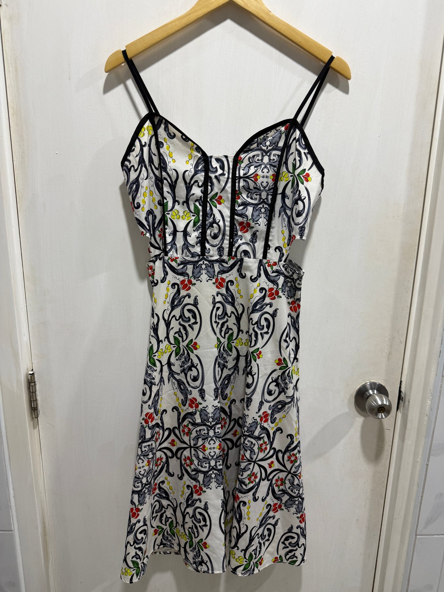 No Brand Baroque Damask Print Waist-Cutout Dress S/M