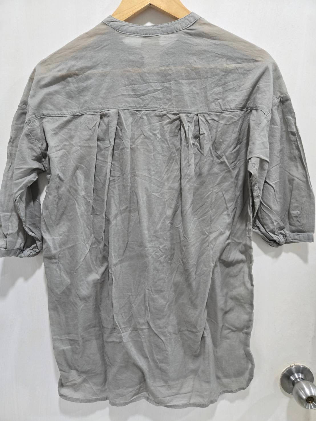 Black Closet Grey Linen Band Collar Shirt