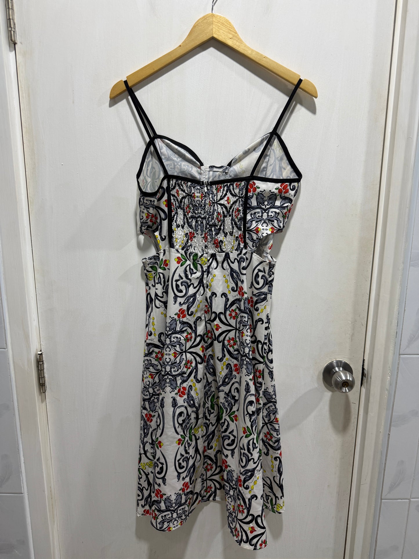No Brand Baroque Damask Print Waist-Cutout Dress S/M