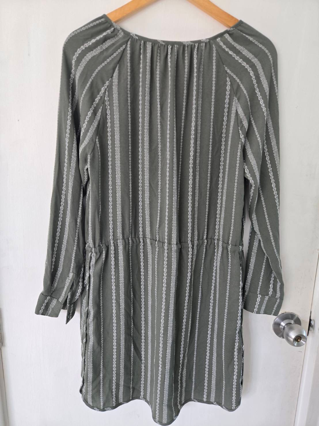Olive Striped Boho Dress — Drawstring Waist — GAP