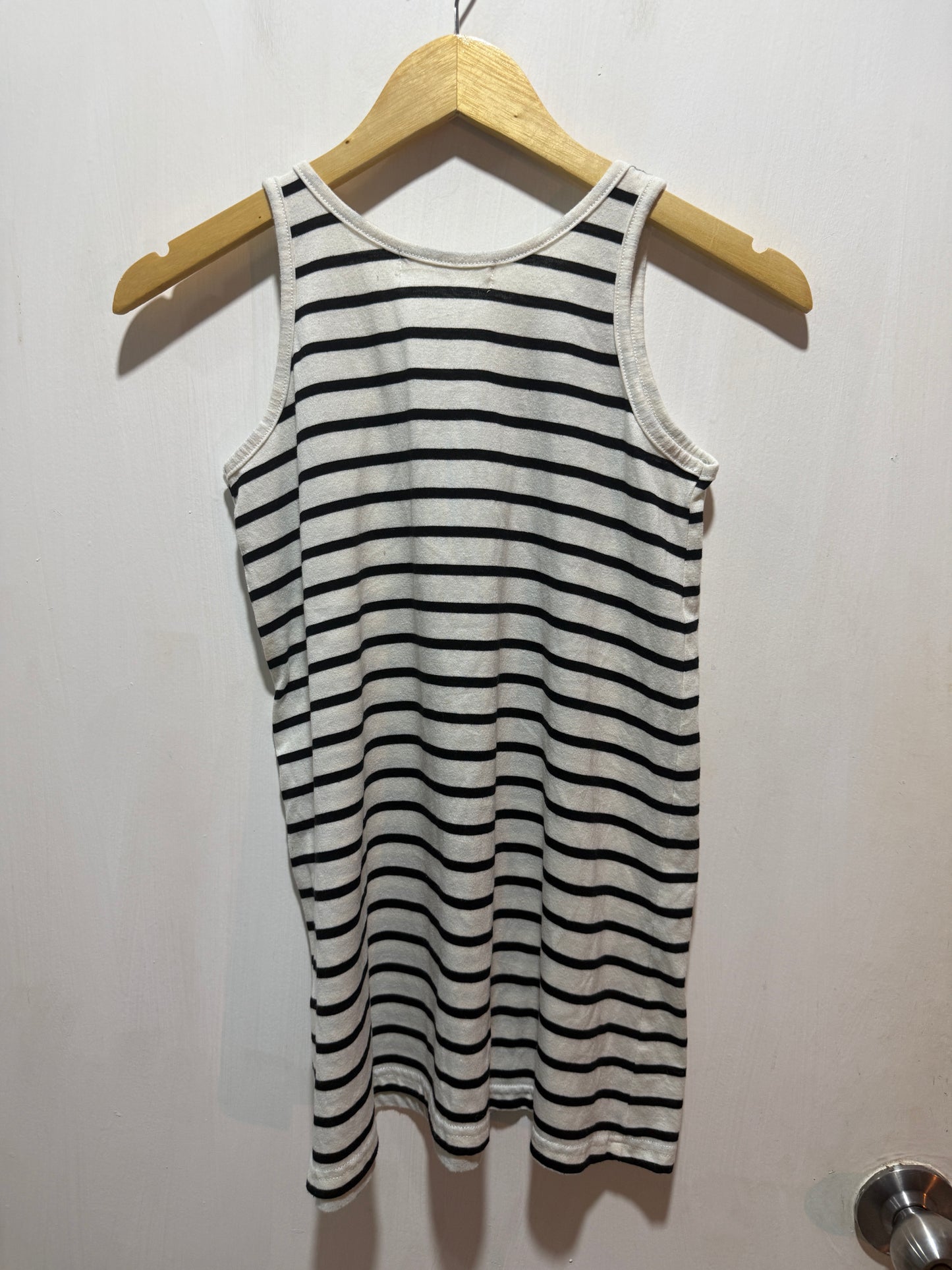 Cutie Blonde White & Black Striped Tank Dress with Gold Trim L