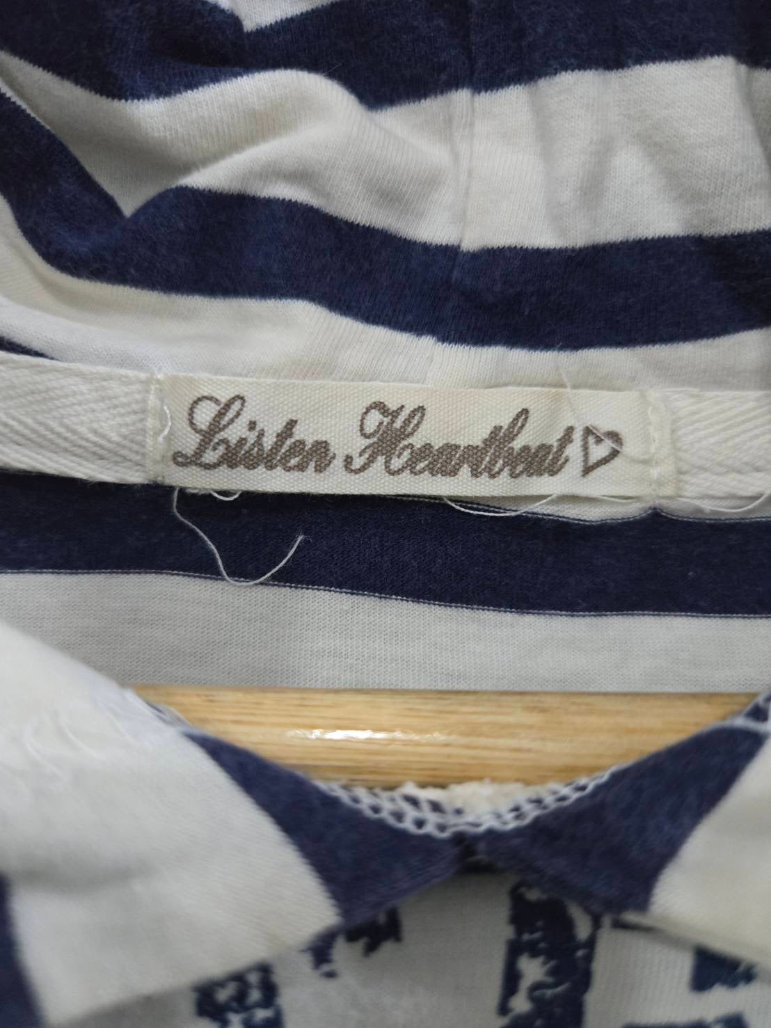 Navy Striped Hooded Sweatshirt — University Print Longline — Heartbeat
