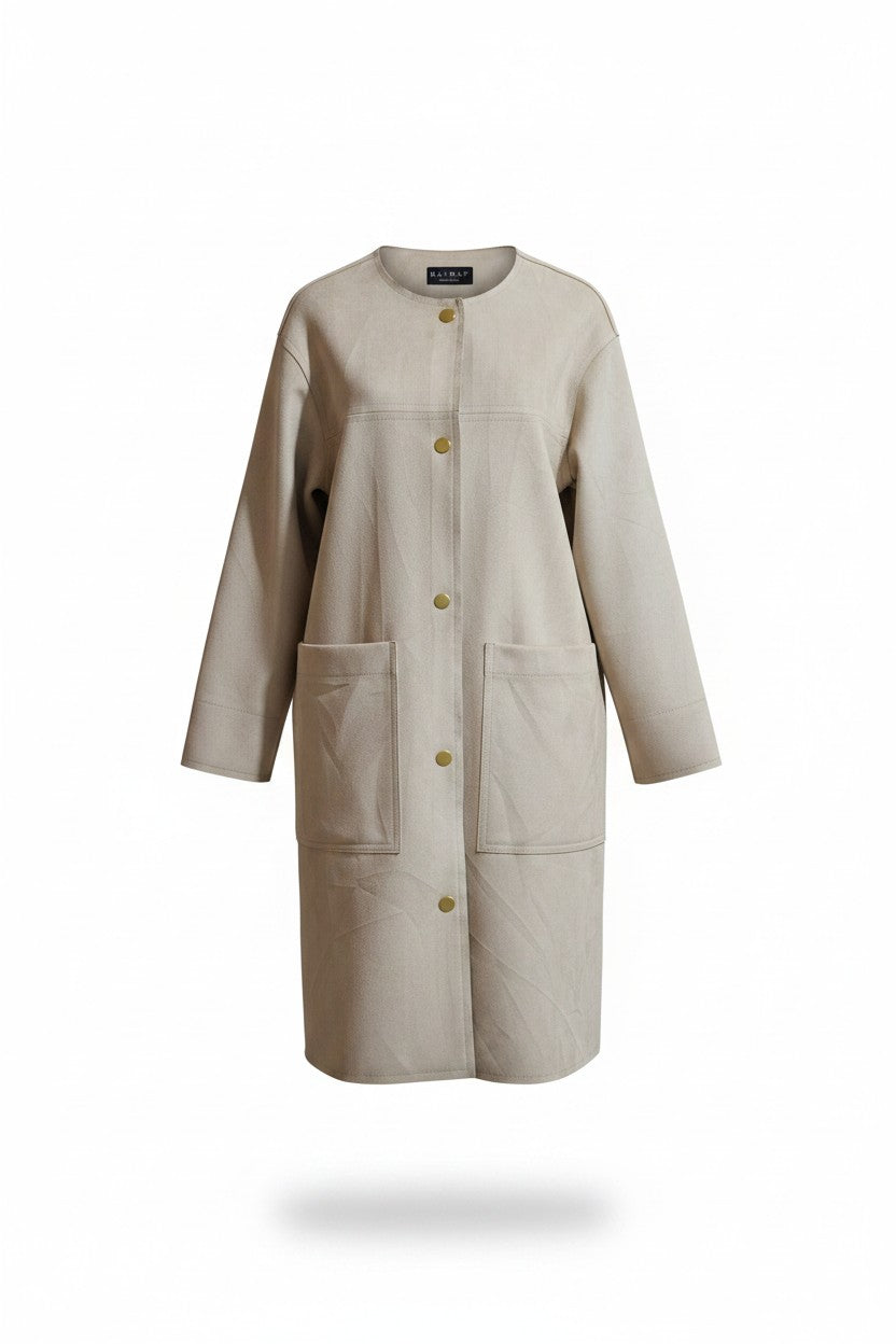Faux Suede Long Coat — Beige/Sand — RAFRAF