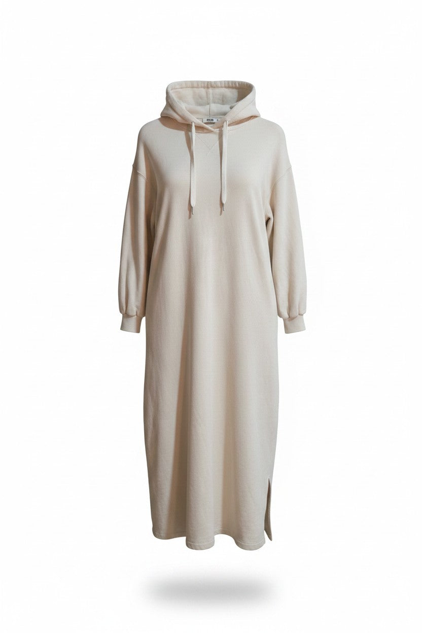 Hooded Sweat Maxi Dress — Cream/Oatmeal — OZOC