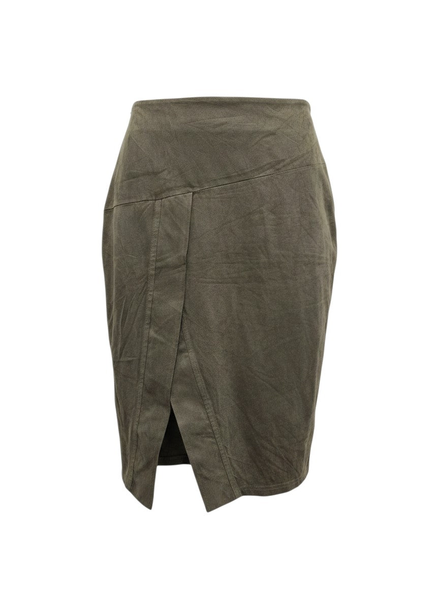 Roger & Raw Olive Green Asymmetrical Wrap Midi Skirt