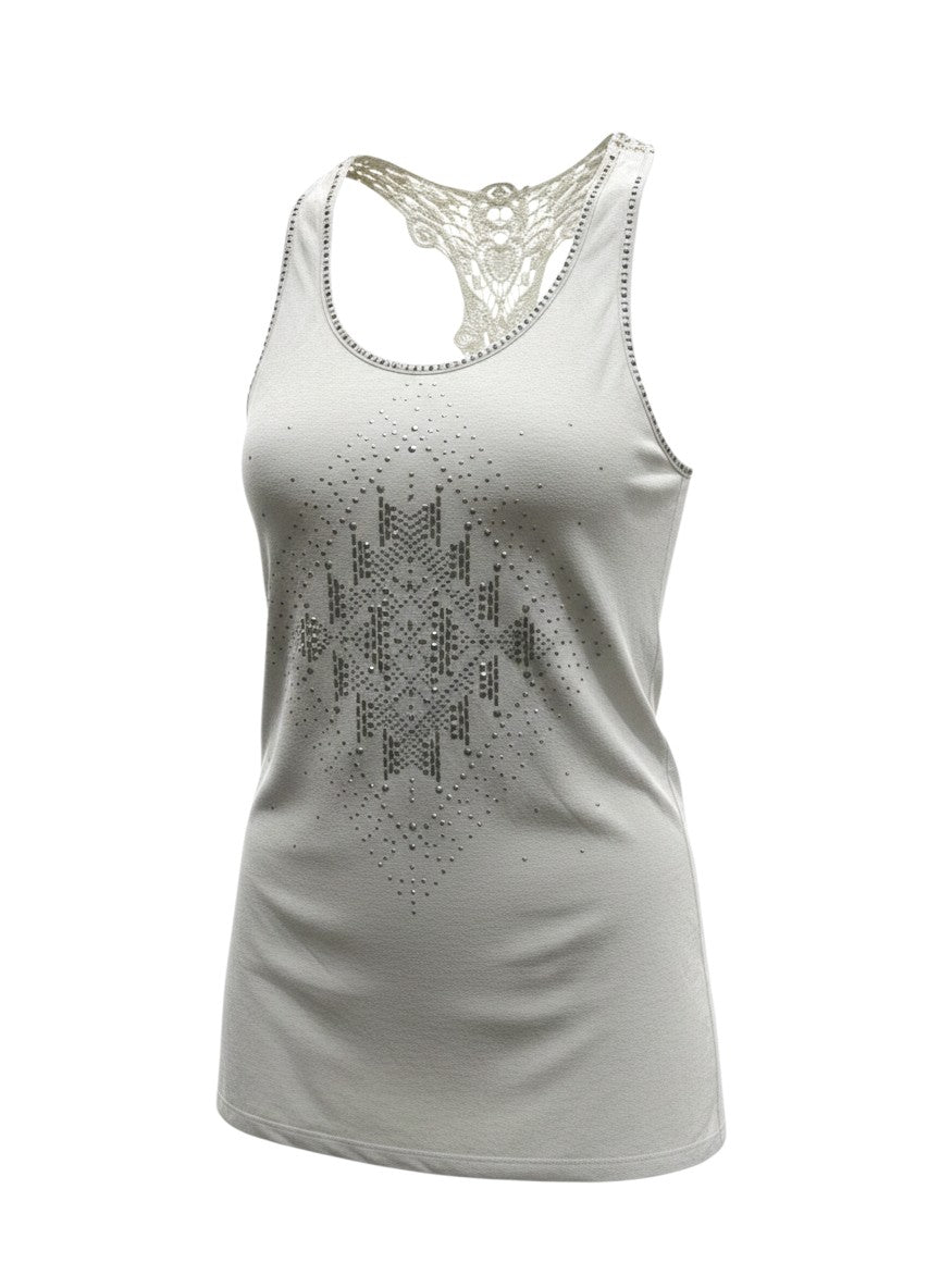 Dosch White Metal Bead Lace Racerback Tank Top M
