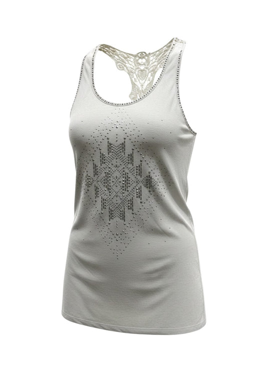 White Metal Bead Lace Racerback Tank Top — Delicate Detail Statement — Dosch