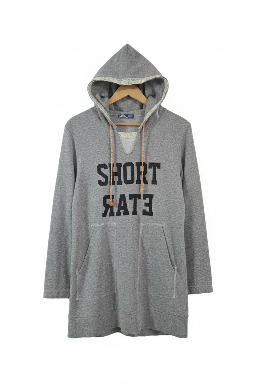 Grey Hooded Tunic Dress — SHORT ETAR Print — Beams Heart