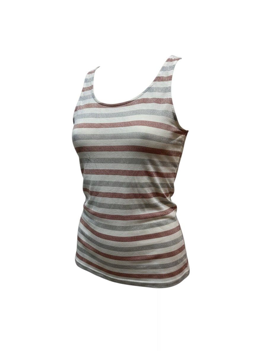E Hyphen World Gallery Pink & Grey Metallic Striped Tank Top F