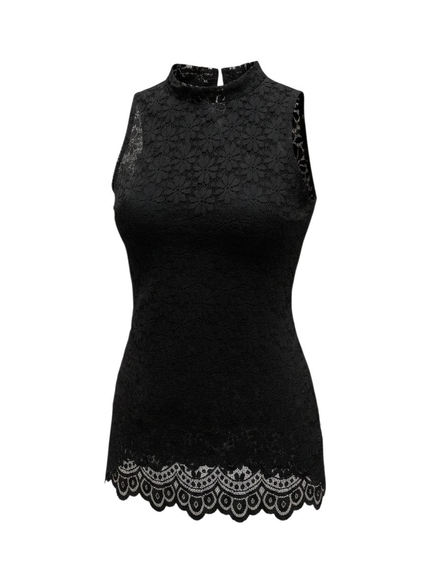 No Brand Black Lace Sleeveless High-Neck Tunic M/L