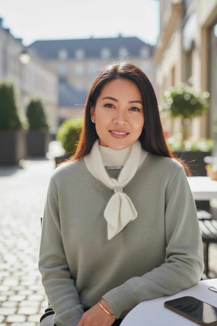 Sage Green Sweater with Integrated Scarf — Vareuse Tokyo