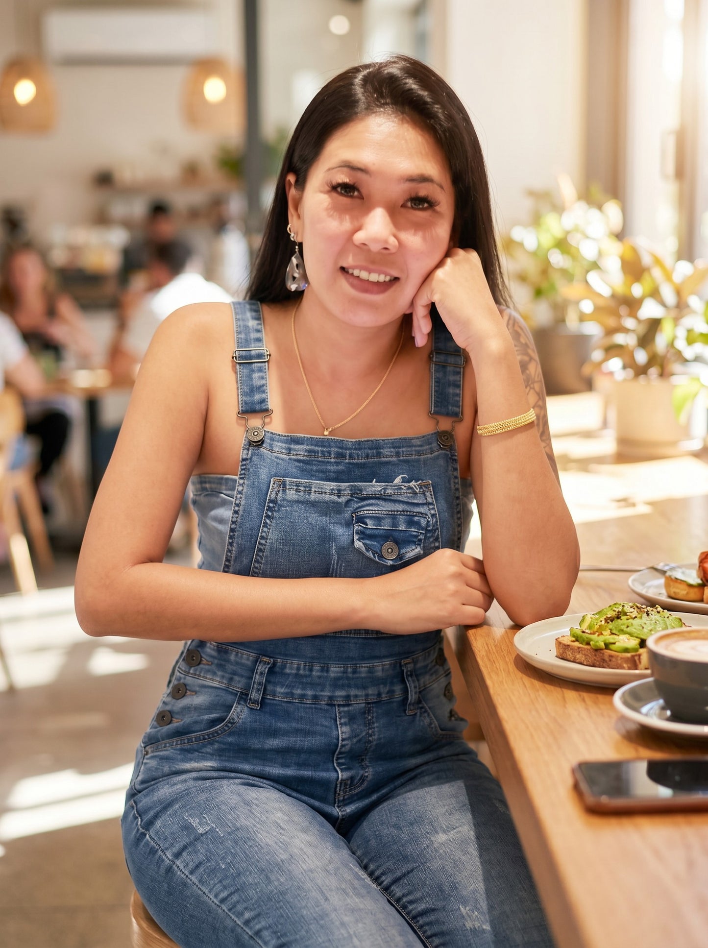 Distressed Denim Overalls — Slim Adjustable Strap Fit — No Brand