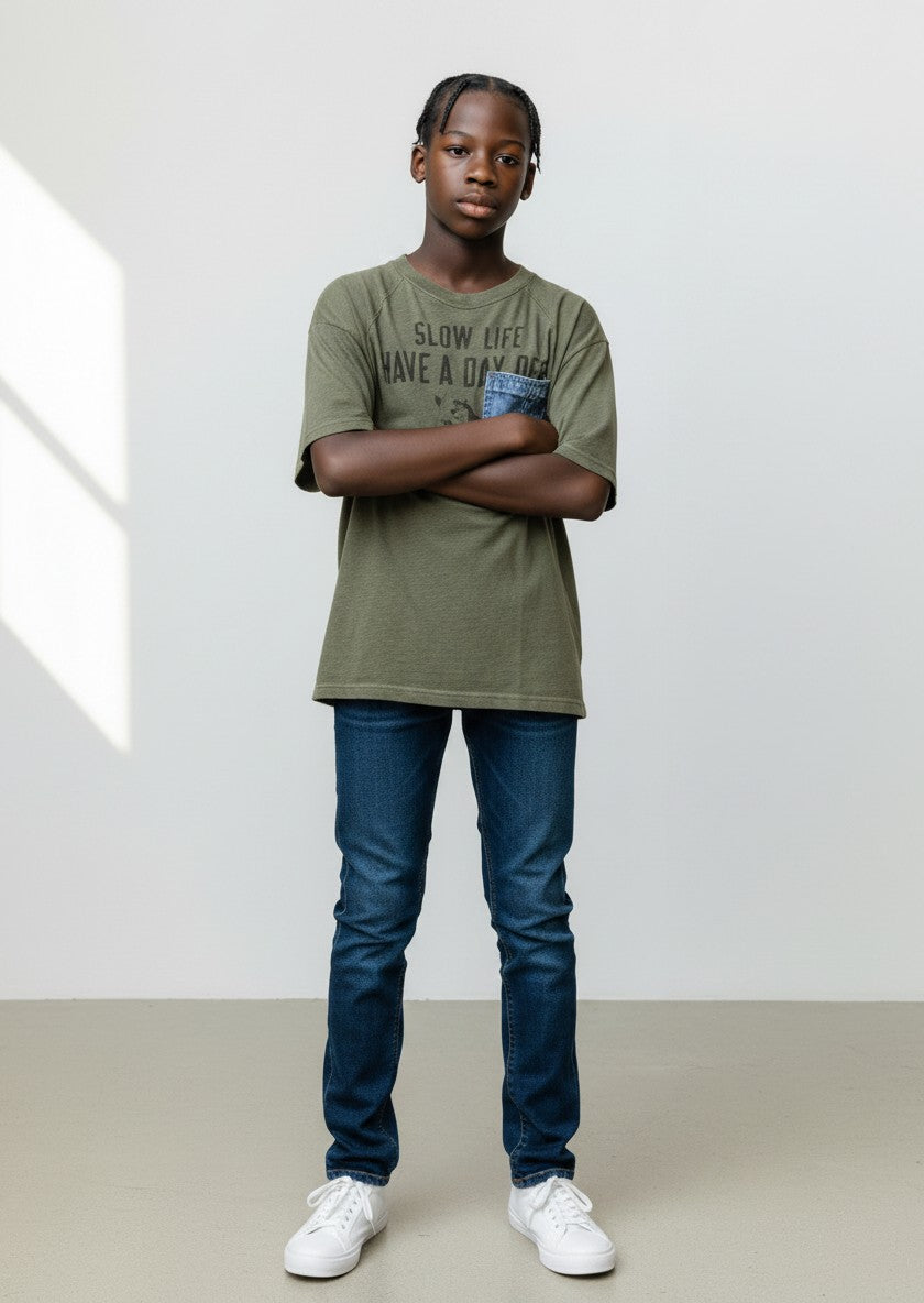 F.O.U Olive Green Graphic T-Shirt 130cm Children