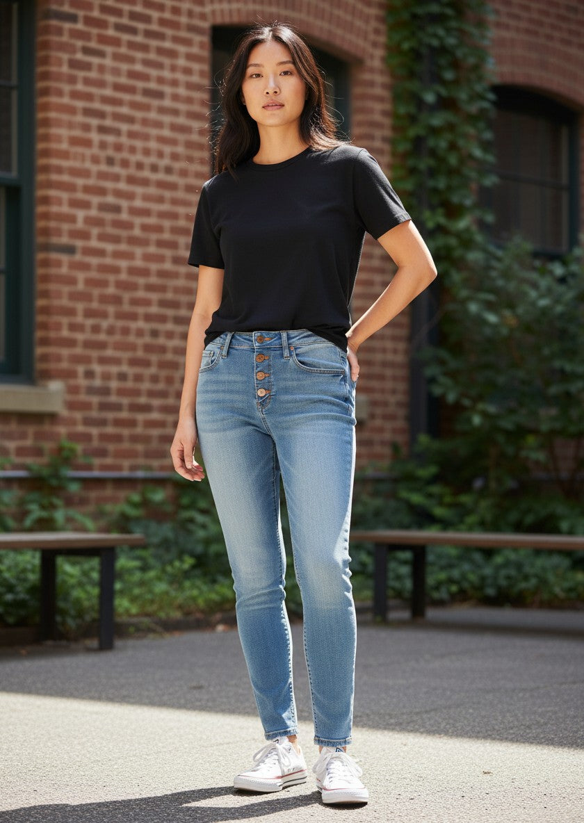 Denim Co. Light-Wash Button-Fly Skinny Jeans EUR 38