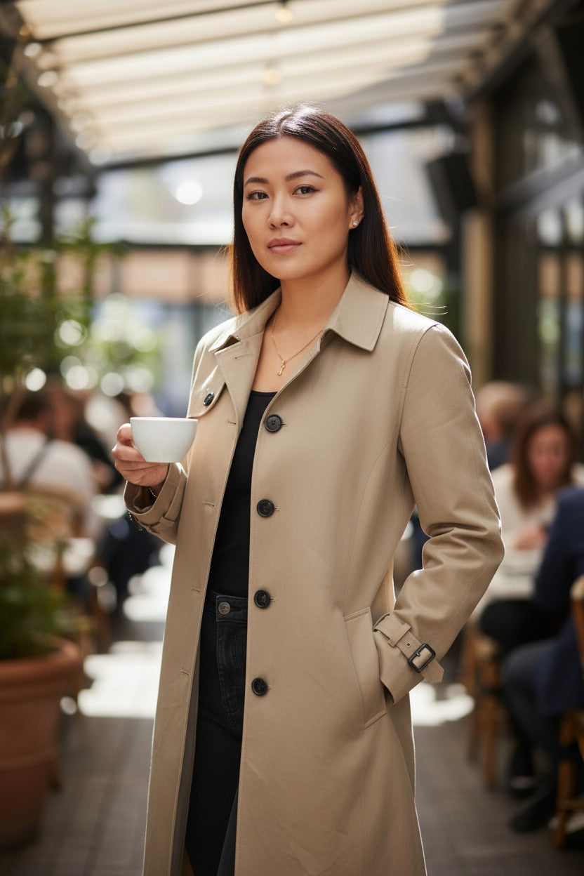 Dark Beige Single-Breasted Trench Coat — Innowave