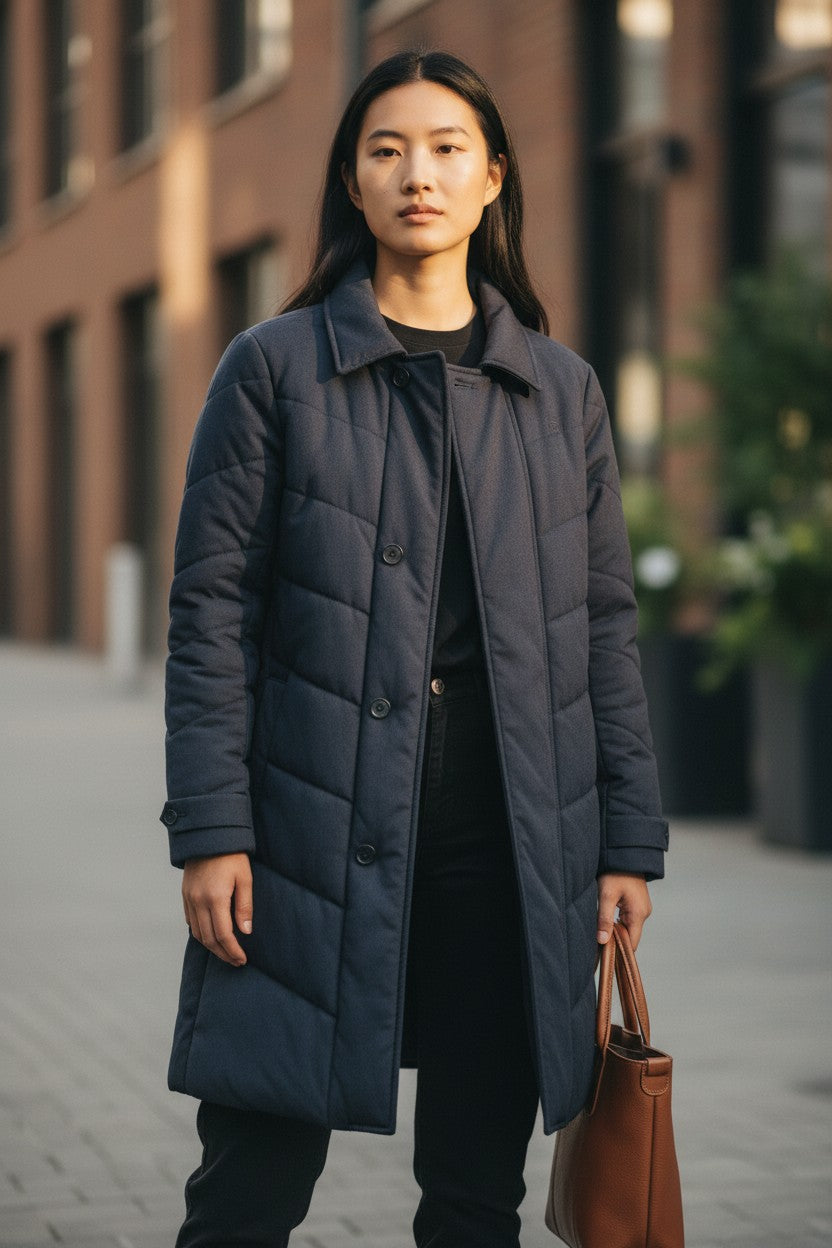 Navy Long Puffer Coat — Stand-Up Collar — G-Star Raw