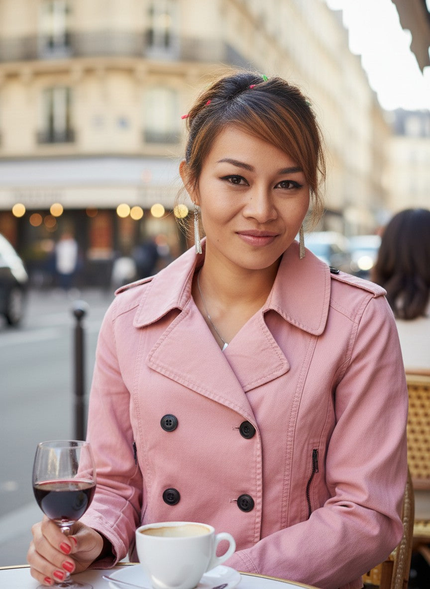 Light Pink Double-Breasted Jacket — Structured Zippered Pockets — CC Double O