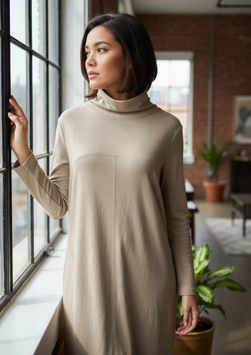 Nahoko Beige Cowl Neck Tunic Free Size