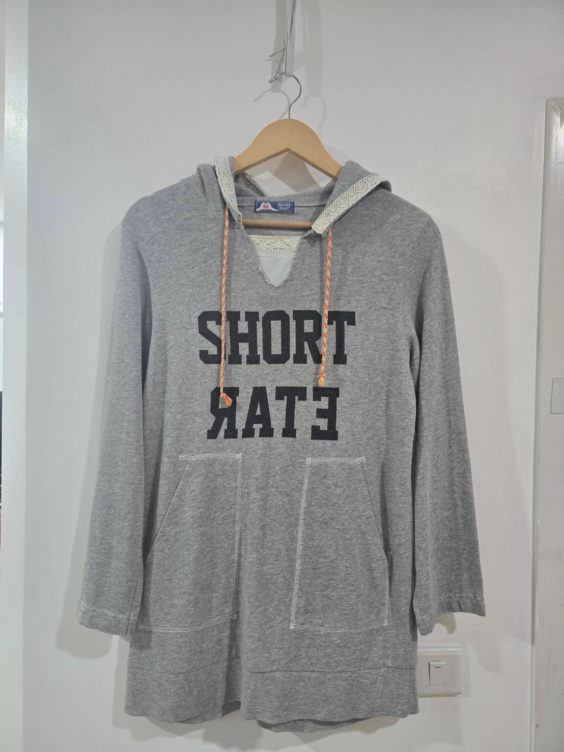 Grey Hooded Tunic Dress — SHORT ETAR Print — Beams Heart