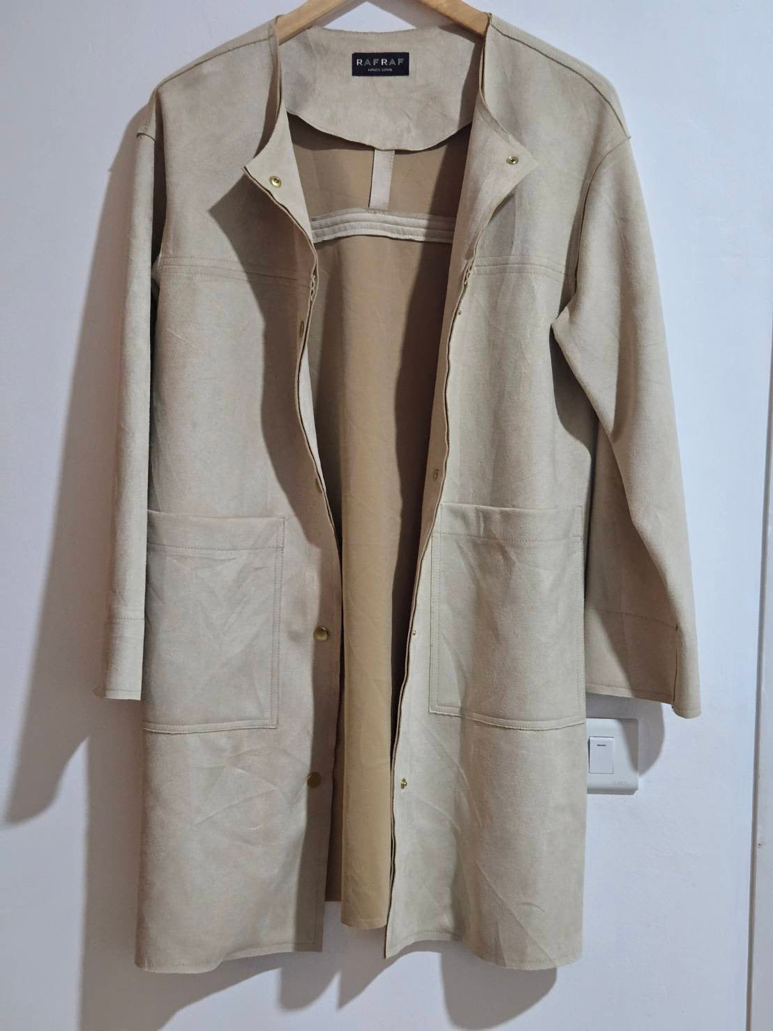 Faux Suede Long Coat — Beige/Sand — RAFRAF