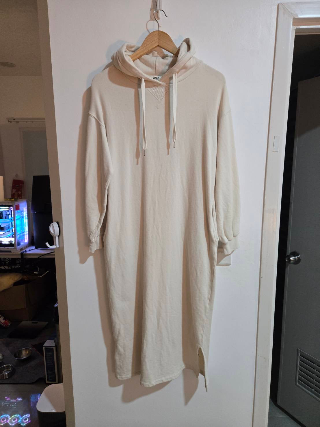 Hooded Sweat Maxi Dress — Cream/Oatmeal — OZOC