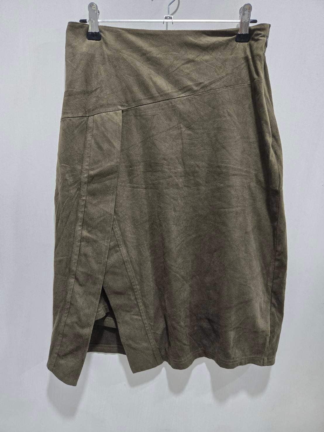 Roger & Raw Olive Green Asymmetrical Wrap Midi Skirt