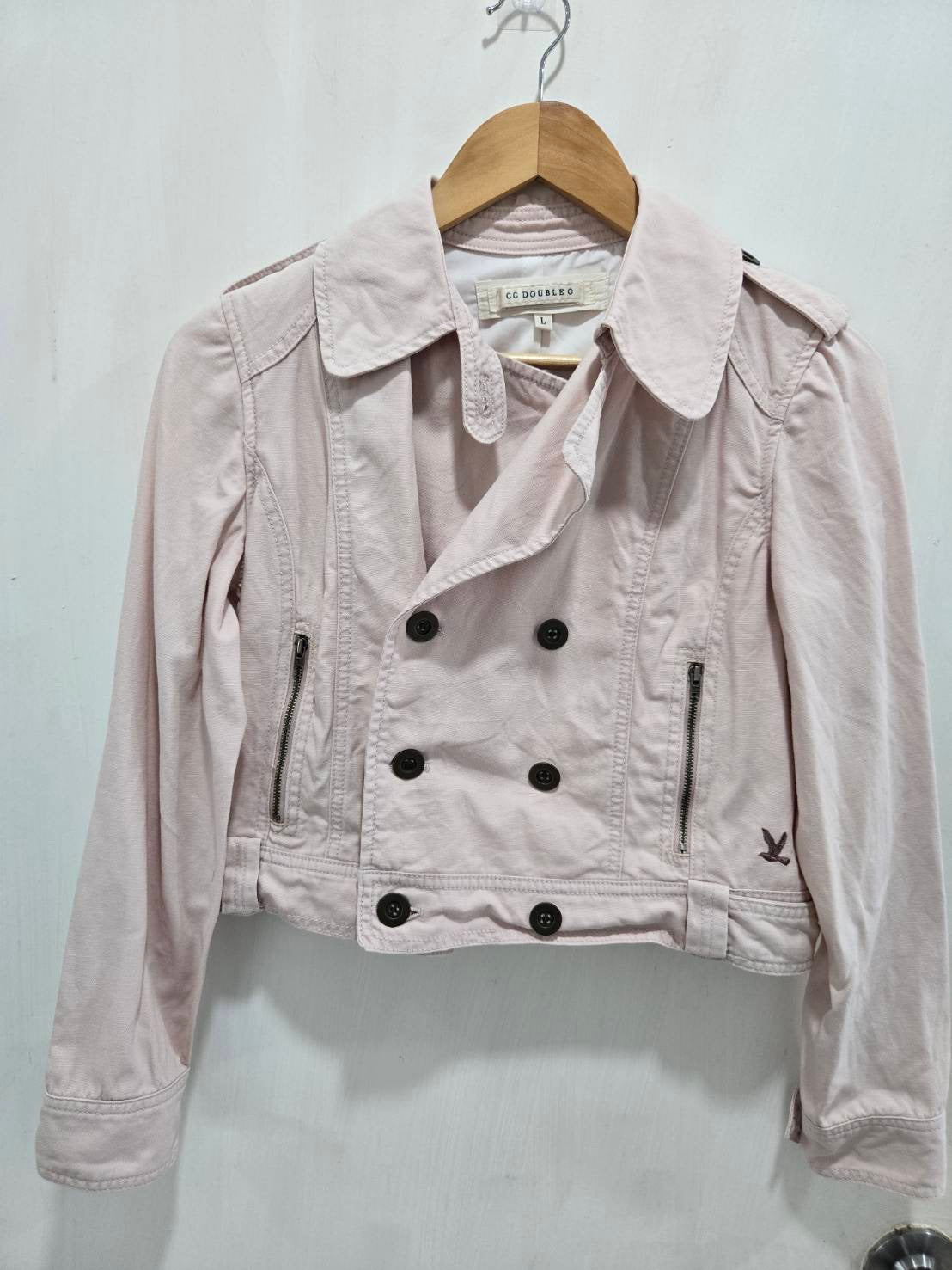 Light Pink Double-Breasted Jacket — Structured Zippered Pockets — CC Double O