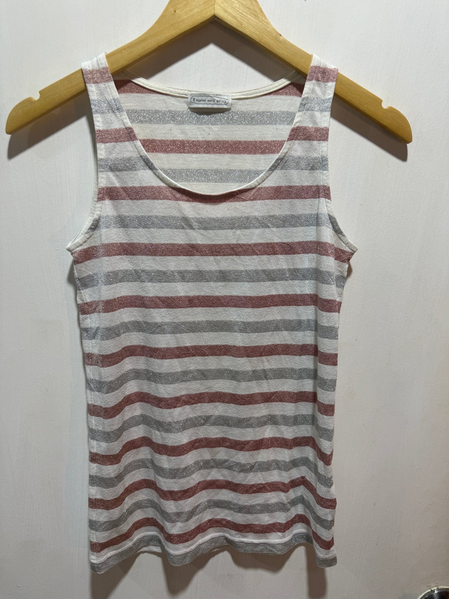 E Hyphen World Gallery Pink & Grey Metallic Striped Tank Top F