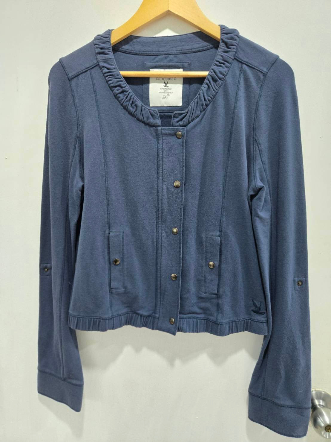 CC Double O Blue Ruffled Neckline Jacket