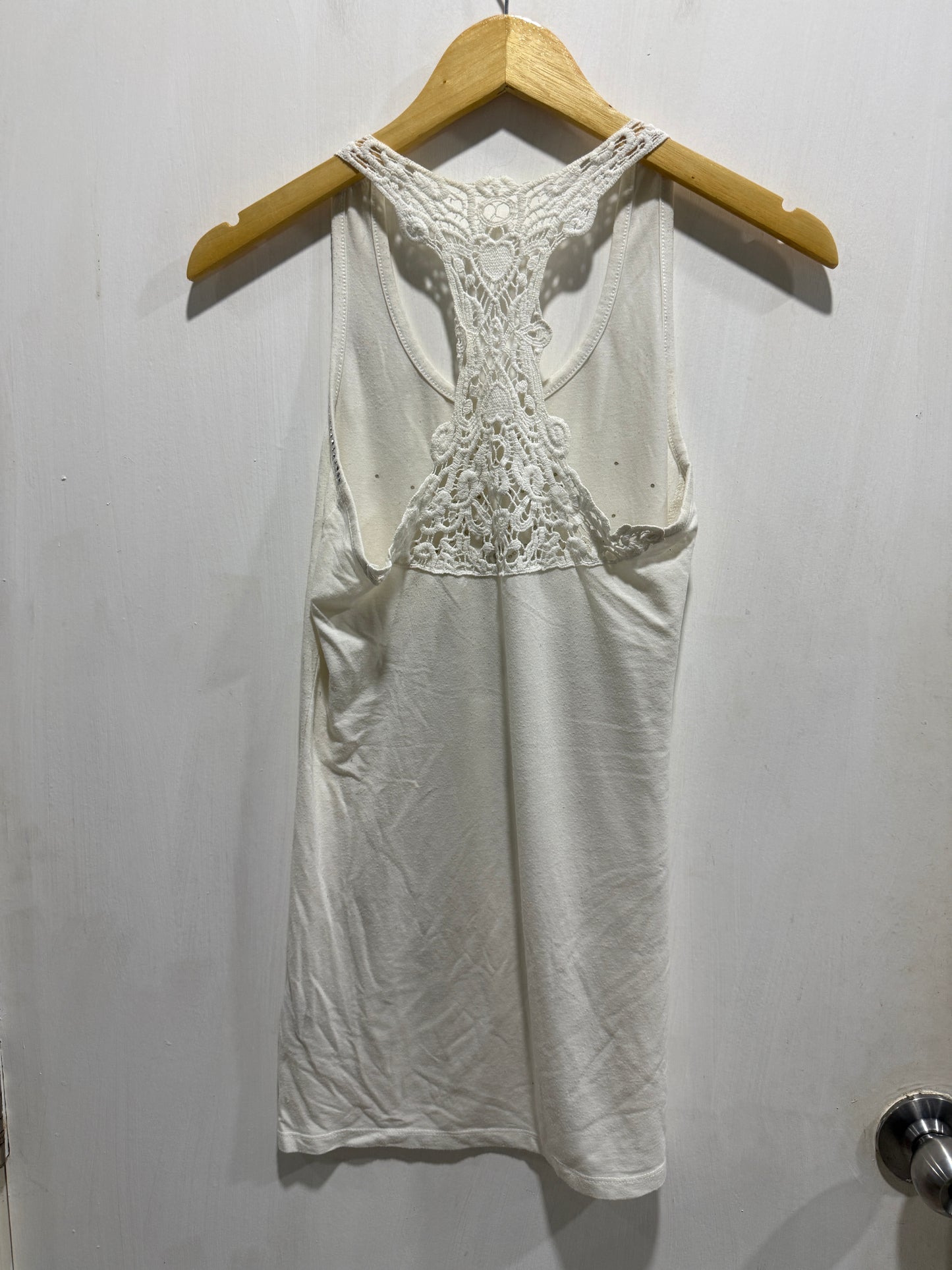 Dosch White Metal Bead Lace Racerback Tank Top M