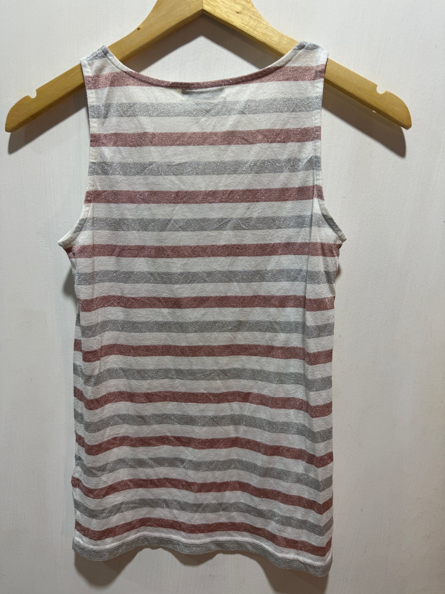 E Hyphen World Gallery Pink & Grey Metallic Striped Tank Top F