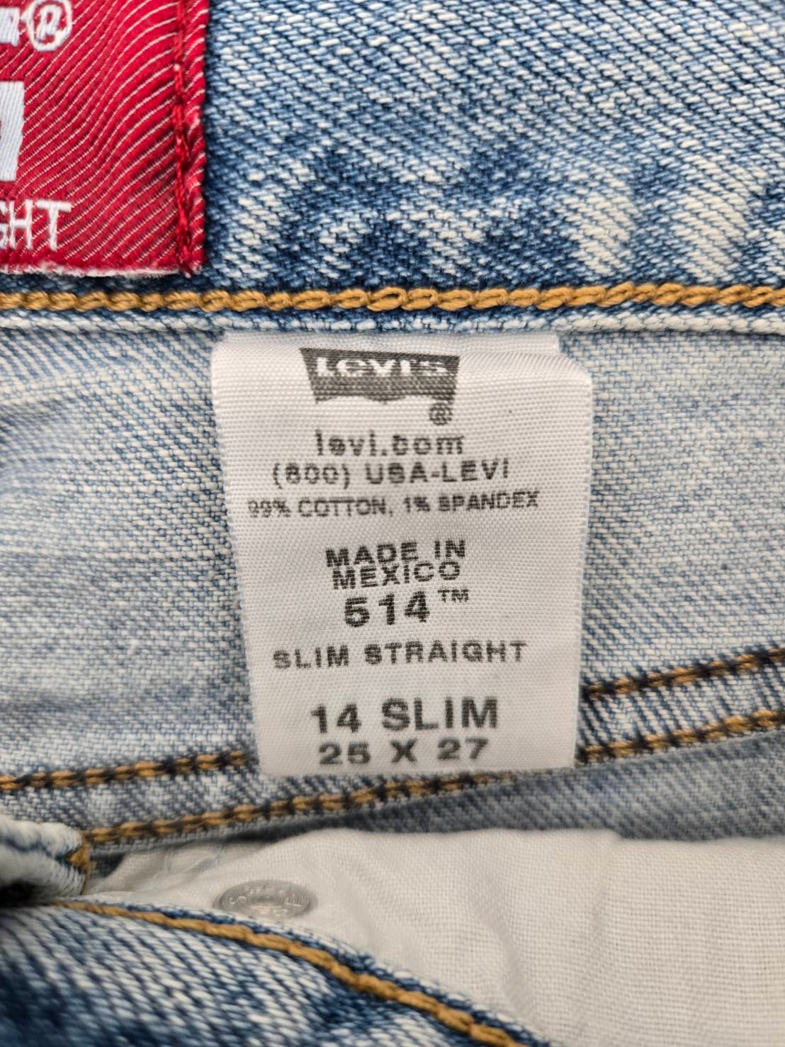 Levi's 514 Light Wash Distressed Slim Straight Jeans 25x27