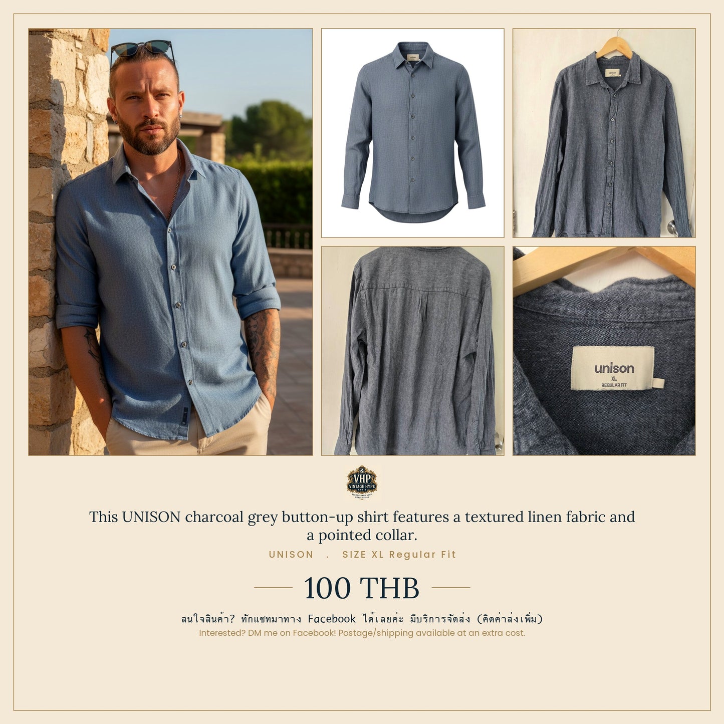 Charcoal Grey Linen Button-Up Shirt — Unison
