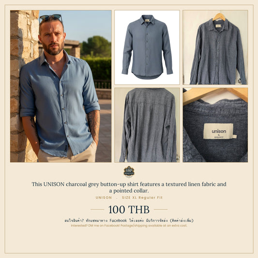 Charcoal Grey Linen Button-Up Shirt — Unison